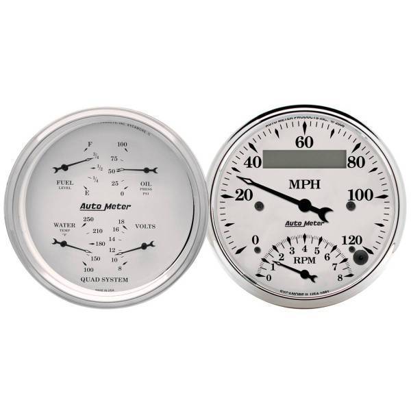 Autometer - AutoMeter GAUGE KIT 2 PC. QUAD/TACH/SPEEDO 3 3/8in. OLD TYME WHITE - 1620
