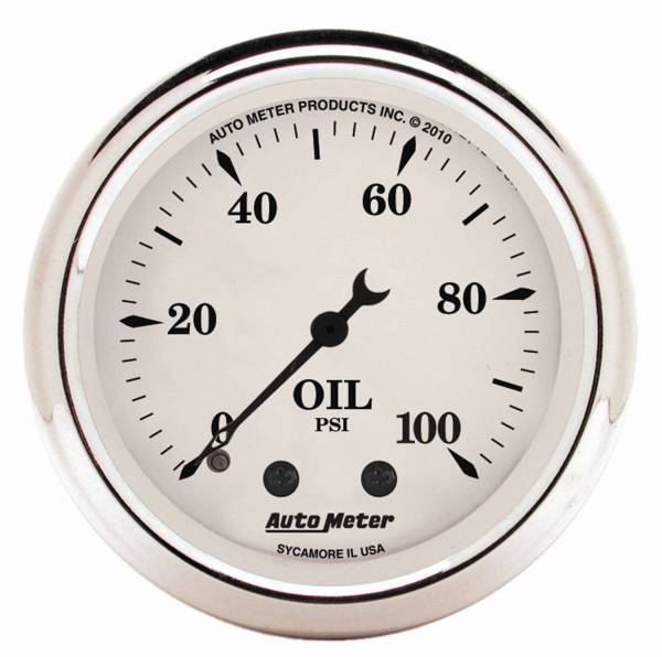 Autometer - AutoMeter GAUGE OIL PRESS 2 1/16in. 100PSI MECH OLD TYME WHITE - 1621