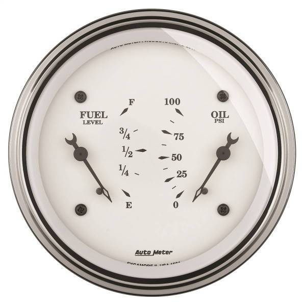 Autometer - AutoMeter GAUGE DUAL FUEL/OILP 3 3/8in. 0OE-90OF/100PSI ELEC OLD TYME WHITE - 1624