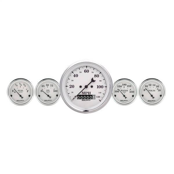 Autometer - AutoMeter GAUGE KIT 5 PC. 3 3/8in./2 1/16in. ELEC. SPEEDOMETER OLD TYME WHITE - 1640