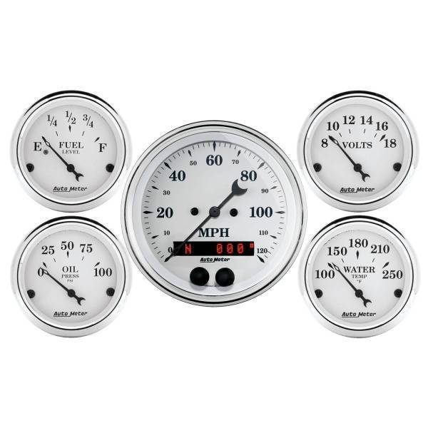 Autometer - AutoMeter GAUGE KIT 5 PC. 3 3/8in./2 1/16in. GPS SPEEDOMETER OLD TYME WHITE - 1650