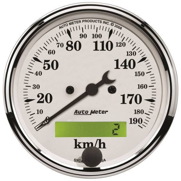 Autometer - AutoMeter GAUGE SPEEDOMETER 3 1/8in. 190KM/H ELEC. PROG. W/LCD ODO OLD TYME WHITE - 1688-M