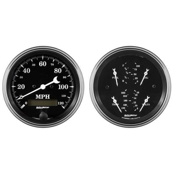 Autometer - AutoMeter GAUGE KIT 2 PC. QUAD/SPEEDOMETER 3 3/8in. OLD TYME BLACK - 1700