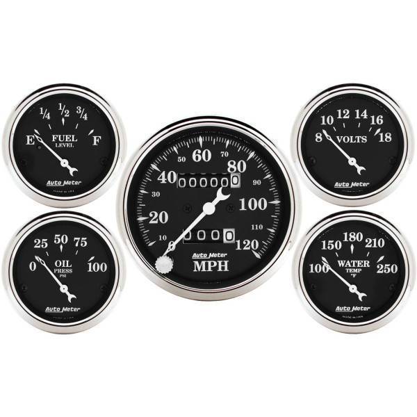 Autometer - AutoMeter GAUGE KIT 5 PC. 3 1/8in./2 1/16in. MECH. SPEEDOMETER OLD TYME BLACK - 1708