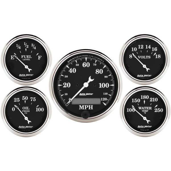 Autometer - AutoMeter GAUGE KIT 5 PC. 3 1/8in./2 1/16in. ELEC. SPEEDOMETER OLD TYME BLACK - 1709