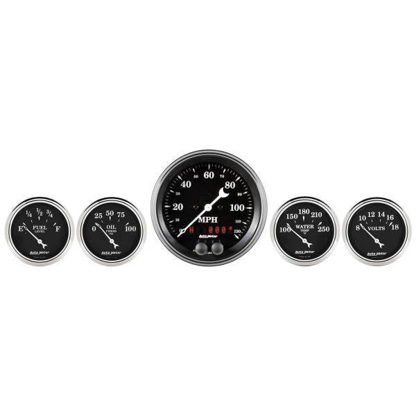 Autometer - AutoMeter GAUGE KIT 5 PC. 3 3/8in./2 1/16in. GPS SPEEDOMETER OLD TYME BLACK - 1750