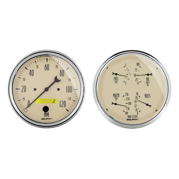 Autometer - AutoMeter GAUGE KIT 2 PC. QUAD/SPEEDOMETER 5in. ANTIQUE BEIGE - 1803