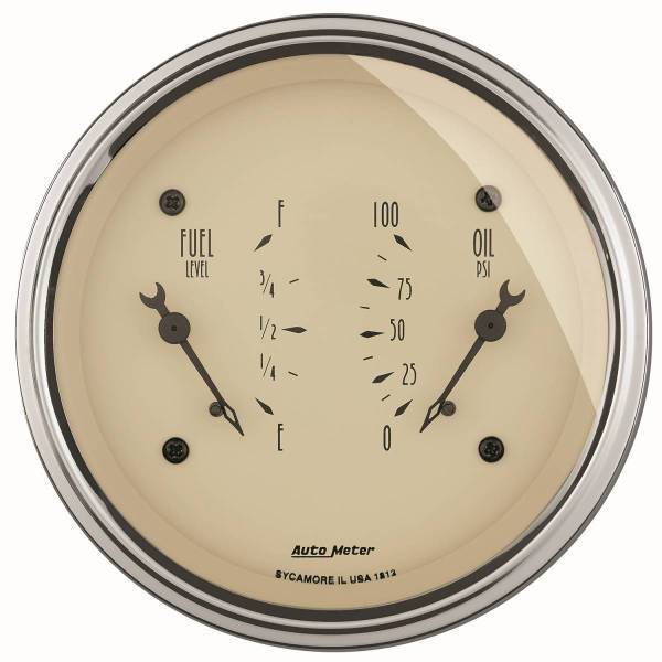 Autometer - AutoMeter GAUGE DUAL FUEL/OILP 3 3/8in. 240OE-33OF/100PSI ELEC ANTQ BEIGE - 1813