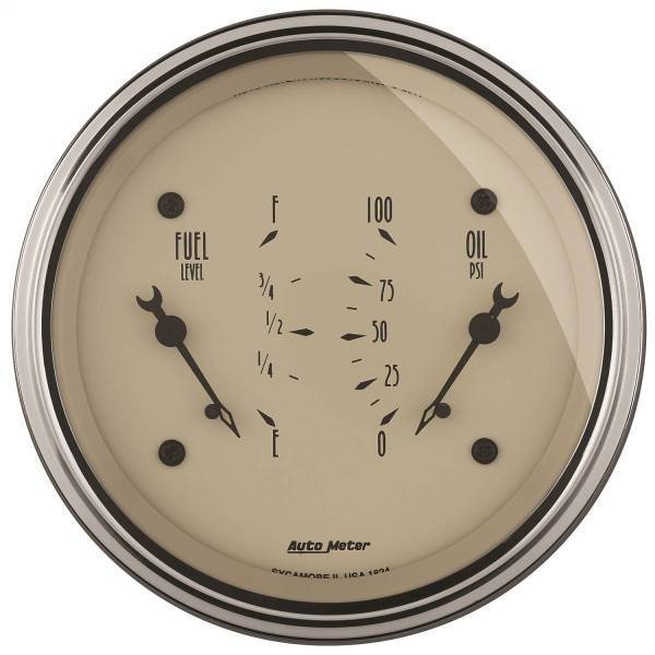 Autometer - AutoMeter GAUGE DUAL FUEL/OILP 3 3/8in. 0OE-90OF/100PSI ELEC ANTQ BEIGE - 1824