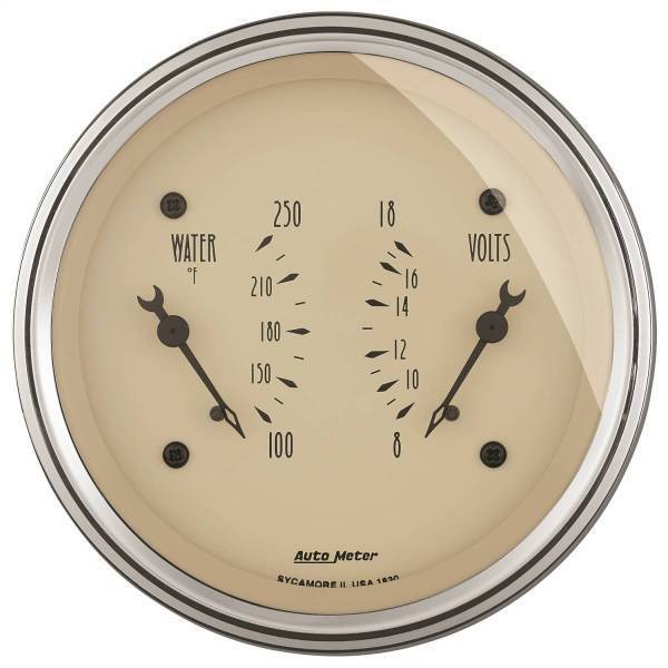 Autometer - AutoMeter GAUGE DUAL WTMP/VOLT 3 3/8in. 250deg.F/18V ELEC ANTQ BEIGE - 1830