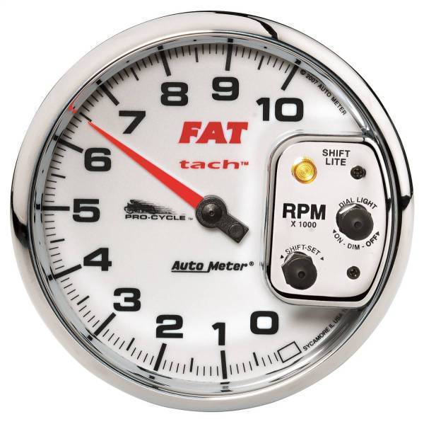 Autometer - AutoMeter GAUGE TACH 5in. 10K RPM SHIFT-LITE 2/4 CYLINDER WHITE FAT TACH PRO-CYCLE - 19265