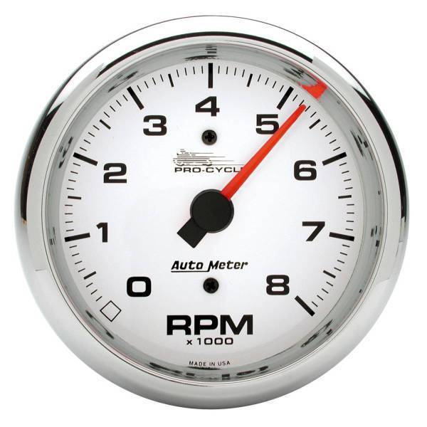 Autometer - AutoMeter GAUGE TACH 3 3/4in. 8K RPM 2/4 CYLINDER WHITE PRO-CYCLE - 19301