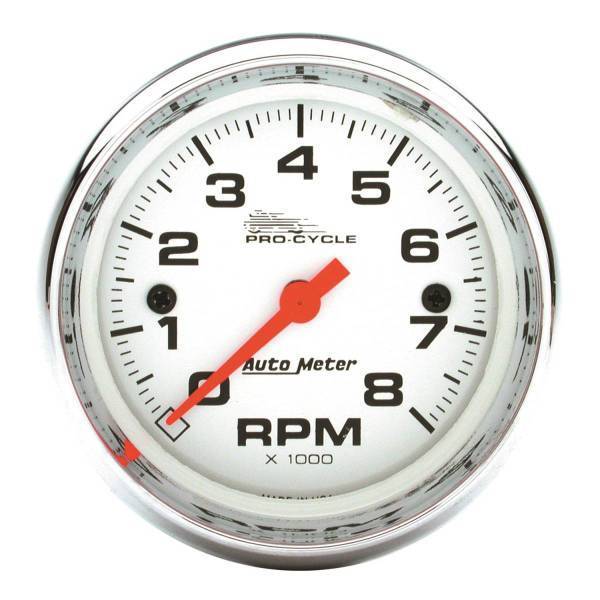 Autometer - AutoMeter GAUGE TACH 2 5/8in. 8K RPM 2/4 CYLINDER WHITE PRO-CYCLE - 19305
