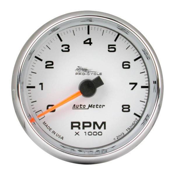 Autometer - AutoMeter GAUGE TACH 2 5/8in. 8K RPM 2/4 CYLINDER WHITE PRO-CYCLE - 19307