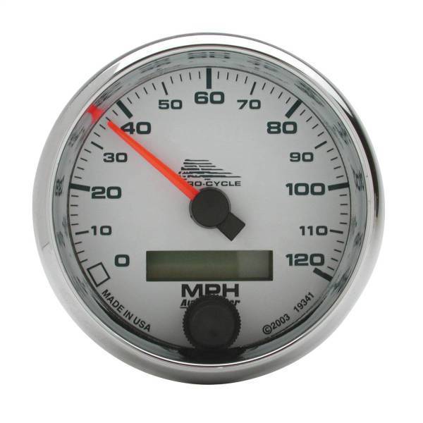Autometer - AutoMeter GAUGE SPEEDO 2 5/8in. 120 MPH ELEC WHITE PRO-CYCLE - 19341