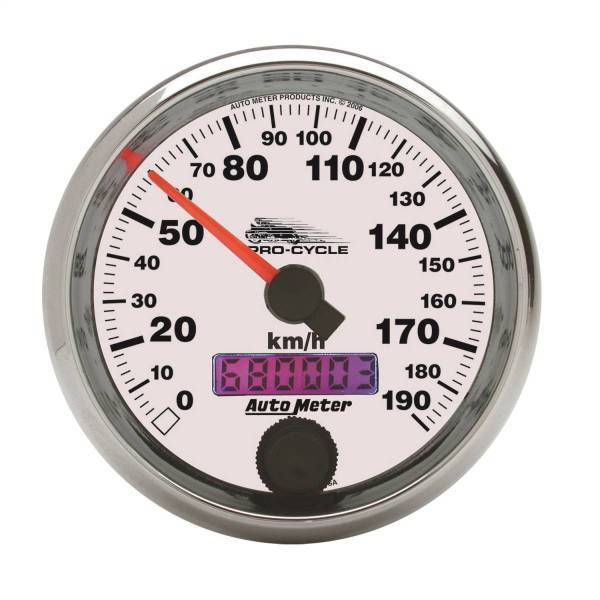 Autometer - AutoMeter GAUGE SPEEDO 2 5/8in. 190 KM/H ELEC WHITE PRO-CYCLE - 19341-M