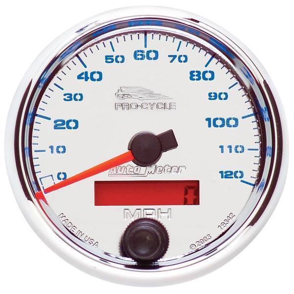 Autometer - AutoMeter GAUGE SPEEDO 2 5/8in. 120 MPH ELEC CHROME PRO-CYCLE - 19342
