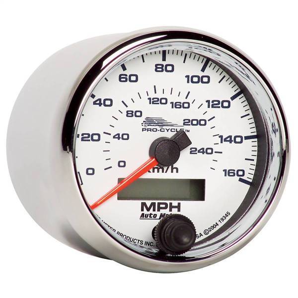 Autometer - AutoMeter GAUGE SPEEDO 2 5/8in. 160 MPH/260KM/H ELEC WHITE PRO-CYCLE - 19345