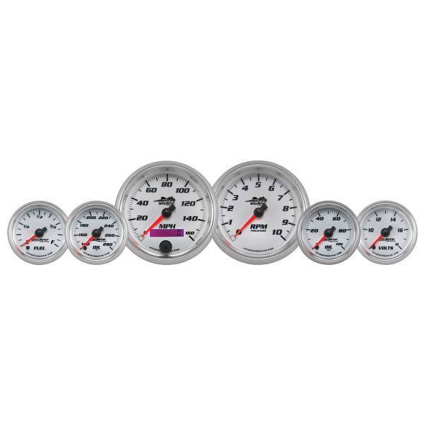 Autometer - AutoMeter GAUGE KIT 6 PC. KIT 3 3/8in./2 1/16in. BAGGER WHITE PRO-CYCLE - 19701