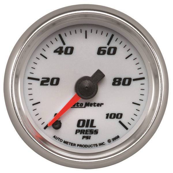 Autometer - AutoMeter GAUGE OIL PRESSURE 2 1/16in. 100PSI DIGITAL STEPPER MOTOR WHITE PRO-CYCLE - 19752
