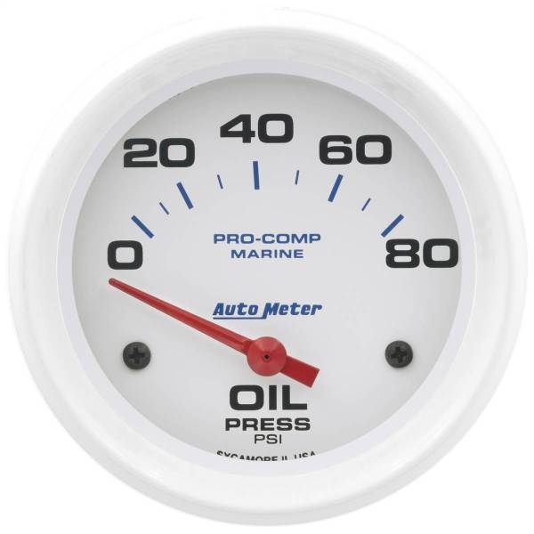 Autometer - AutoMeter GAUGE OIL PRESSURE 2 5/8in. 80PSI ELECTRIC MARINE WHITE - 200747