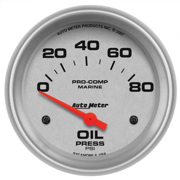 Autometer - AutoMeter GAUGE OIL PRESSURE 2 5/8in. 80PSI ELECTRIC MARINE SILVER - 200747-33