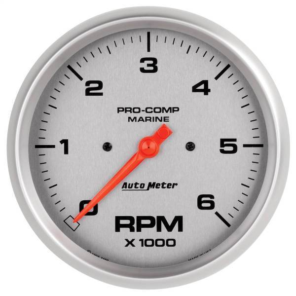 Autometer - AutoMeter GAUGE TACHOMETER 5in. 6K RPM MARINE SILVER - 200750-33