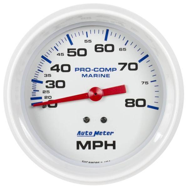 Autometer - AutoMeter GAUGE SPEEDOMETER 3 3/8in. 80MPH MECHANICAL MARINE WHITE - 200753