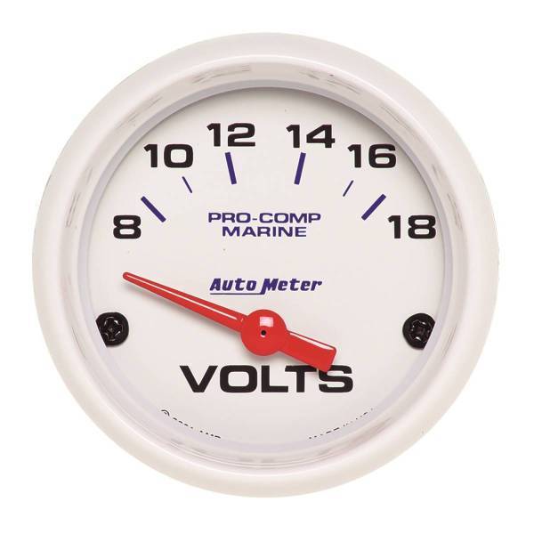 Autometer - AutoMeter GAUGE VOLTMETER 2 1/16in. 18V ELECTRIC MARINE WHITE - 200756