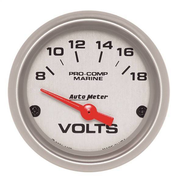 Autometer - AutoMeter GAUGE VOLTMETER 2 1/16in. 18V ELECTRIC MARINE SILVER - 200756-33