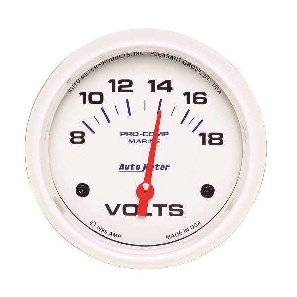 Autometer - AutoMeter GAUGE VOLTMETER 2 5/8in. 18V ELECTRIC MARINE WHITE - 200757