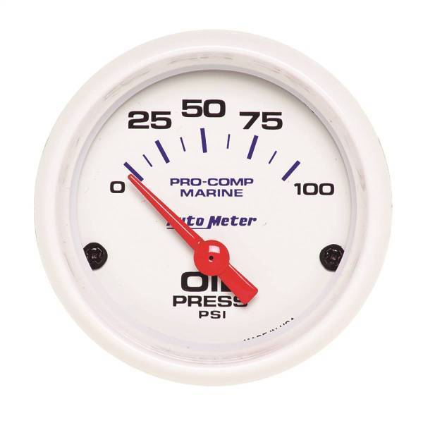 Autometer - AutoMeter GAUGE OIL PRESSURE 2 1/16in. 100PSI ELECTRIC MARINE WHITE - 200758