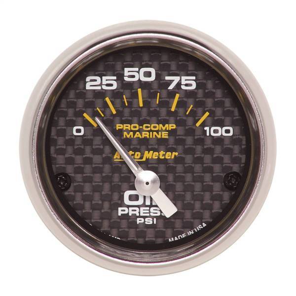 Autometer - AutoMeter GAUGE OIL PRESSURE 2 1/16in. 100PSI ELECTRIC MARINE CARBON FIBER - 200758-40