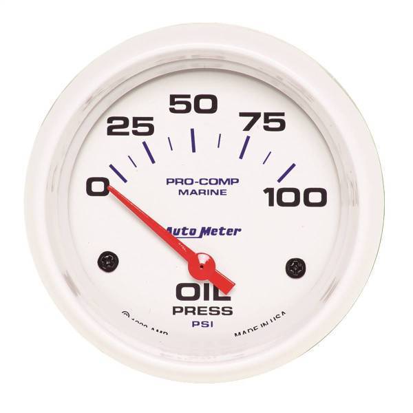 Autometer - AutoMeter GAUGE OIL PRESSURE 2 5/8in. 100PSI ELECTRIC MARINE WHITE - 200759