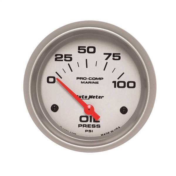 Autometer - AutoMeter GAUGE OIL PRESSURE 2 5/8in. 100PSI ELECTRIC MARINE SILVER - 200759-33