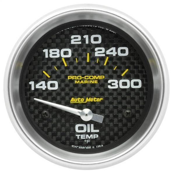 Autometer - AutoMeter GAUGE OIL TEMP 2 5/8in. 140-300deg.F ELECTRIC MARINE CARBON FIBER - 200765-40