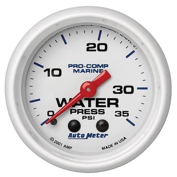 Autometer - AutoMeter GAUGE WATER PRESS 2 1/16in. 35PSI MECHANICAL MARINE WHITE - 200772