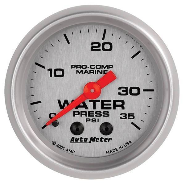 Autometer - AutoMeter GAUGE WATER PRESS 2 1/16in. 35PSI MECHANICAL MARINE SILVER - 200772-33