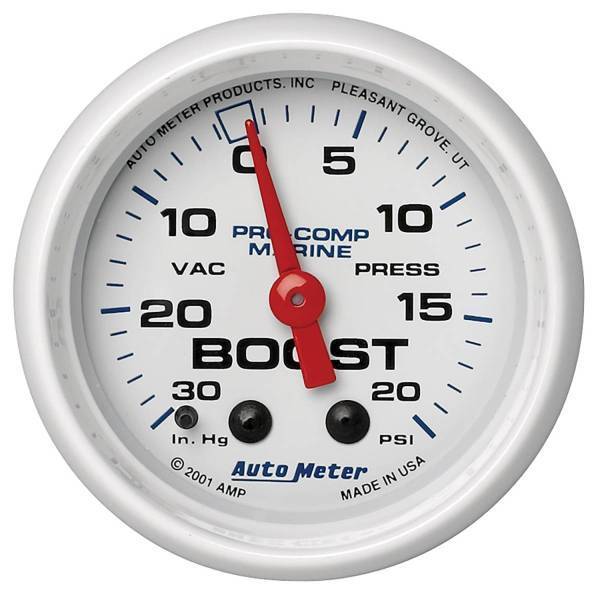 Autometer - AutoMeter GAUGE VAC/BOOST 2 1/16in. 30INHG-20PSI MECHANICAL MARINE WHITE - 200774