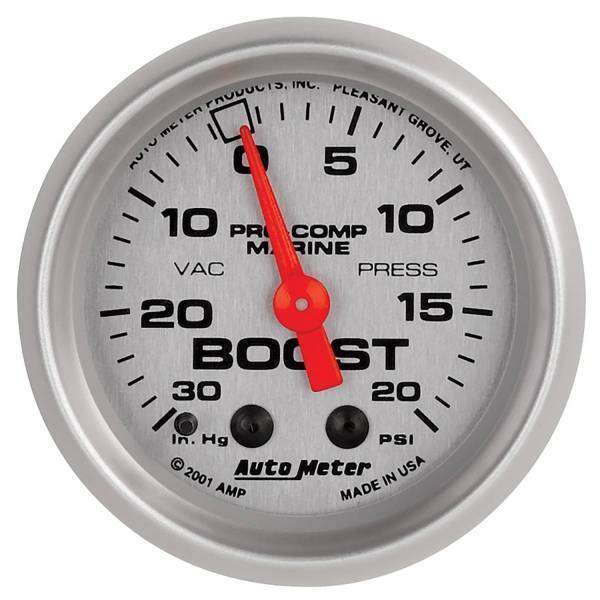 Autometer - AutoMeter GAUGE VAC/BOOST 2 1/16in. 30INHG-20PSI MECHANICAL MARINE SILVER - 200774-33