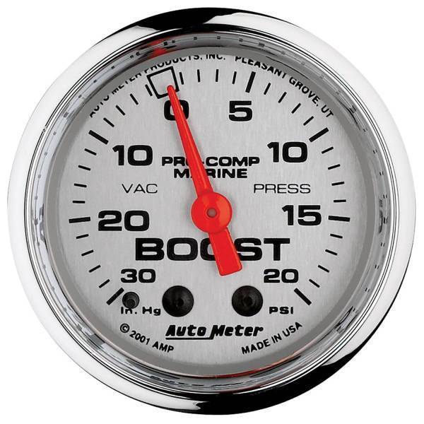 Autometer - AutoMeter GAUGE VAC/BOOST 2 1/16in. 30INHG-20PSI MECHANICAL MARINE CHROME - 200774-35