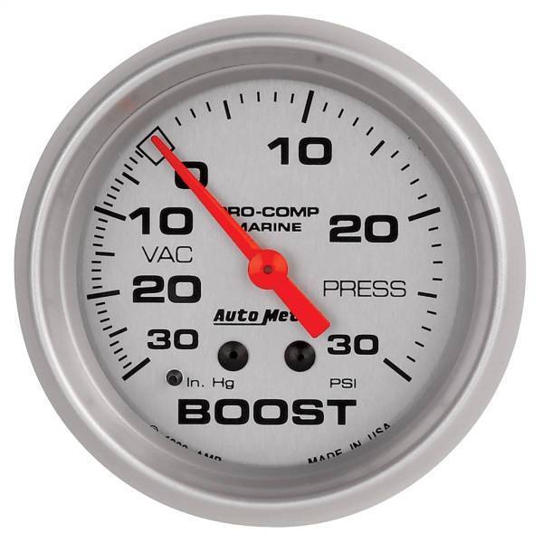 Autometer - AutoMeter GAUGE VAC/BOOST 2 5/8in. 30INHG-30PSI MECHANICAL MARINE SILVER - 200775-33