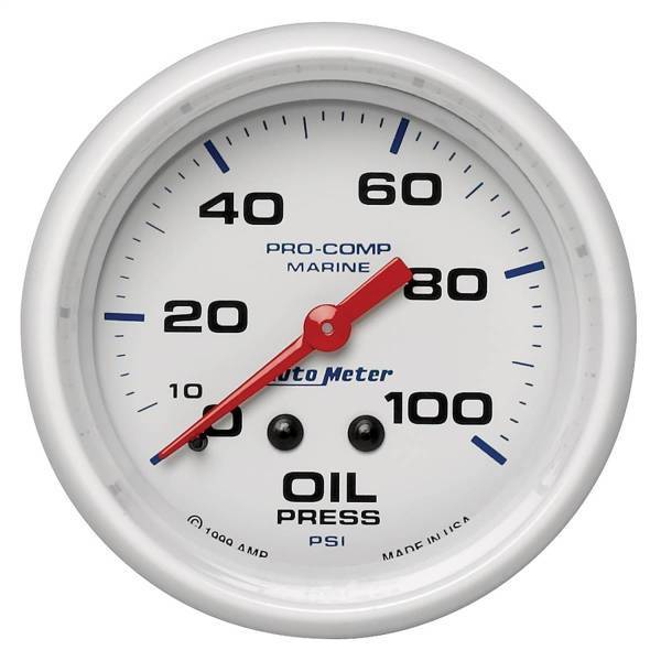 Autometer - AutoMeter GAUGE OIL PRESSURE 2 5/8in. 100PSI MECHANICAL MARINE WHITE - 200777