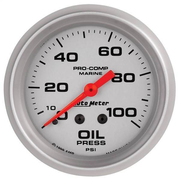 Autometer - AutoMeter GAUGE OIL PRESSURE 2 5/8in. 100PSI MECHANICAL MARINE SILVER - 200777-33