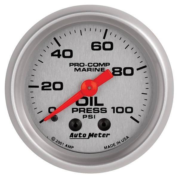 Autometer - AutoMeter GAUGE OIL PRESSURE 2 1/16in. 100PSI MECHANICAL MARINE SILVER - 200790-33