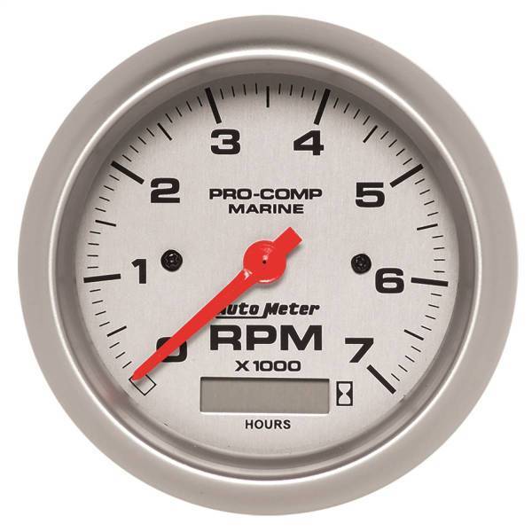 Autometer - AutoMeter GAUGE TACHOMETER 3 3/8in. 7K RPM W/HOURMETER MARINE SILVER - 200890-33