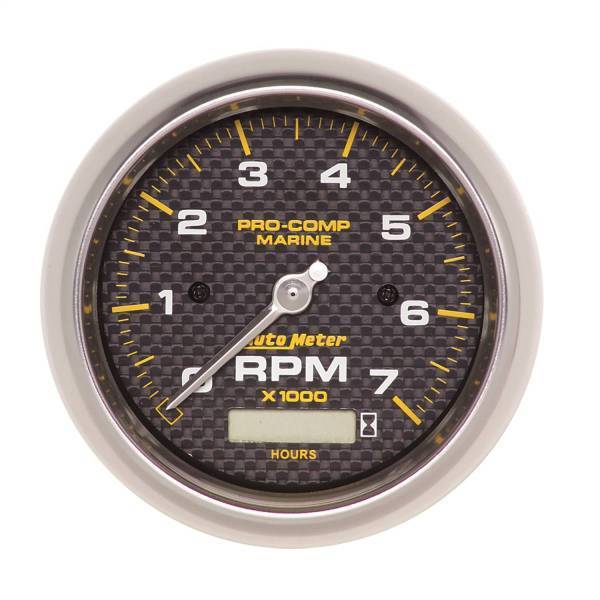 Autometer - AutoMeter GAUGE TACHOMETER 3 3/8in. 7K RPM W/HOURMETER MARINE CARBON FIBER - 200890-40