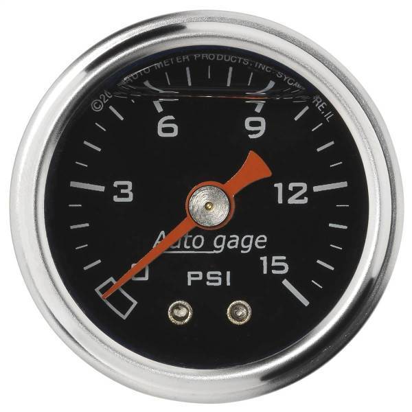 Autometer - AutoMeter GAUGE PRESSURE 1.5in. DIRECT MNT 15PSI LIQUID FILLED MECH BLK 1/8in. NPTF - 2172