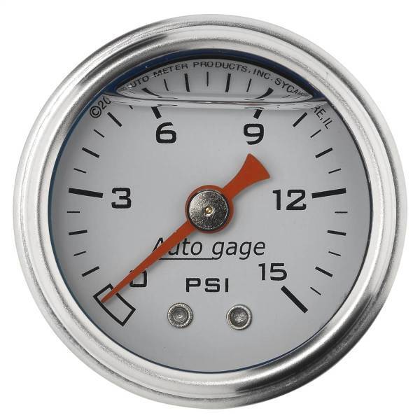 Autometer - AutoMeter GAUGE PRESSURE 1.5in. DIRECT MNT 15PSI LIQUID FILLED MECH WHT 1/8in. NPTF - 2175