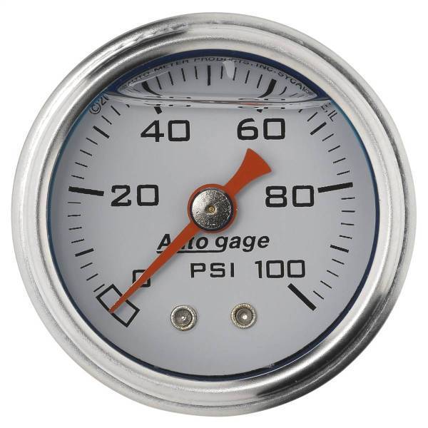 Autometer - AutoMeter GAUGE PRESS 1.5in. DIRECT MNT 100PSI LIQUID FILLED MECH WHT 1/8in. NPTF MA - 2177